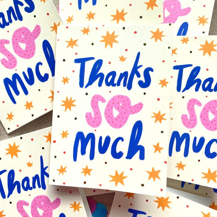 Kerrie Illustrates – wholesale Tackkort – Tack så mycket Mönstrade guldstjärnor Hälsningskort Tack1