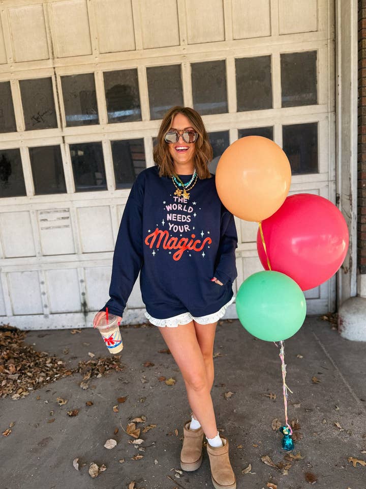 the world needs your magic sweatshirt - hanes / navy for wholesale by ETTA & EAST