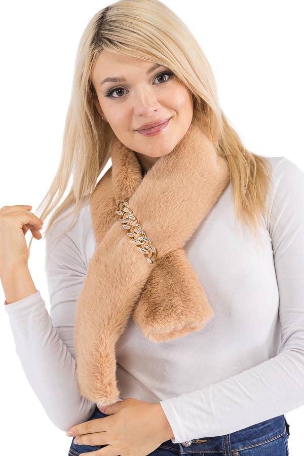 Cap Zone - Vendita all'ingrosso Sciarpa - Donna - Sciarpa a stola oblunga in pelliccia sintetica morbida con decorazione a catena cubana6