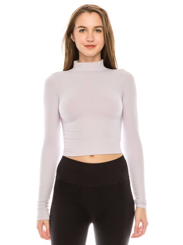 KurveShop - Wholesale Knit Top - Women's - MOCK NECK LONG SLEEVE CROP TOP