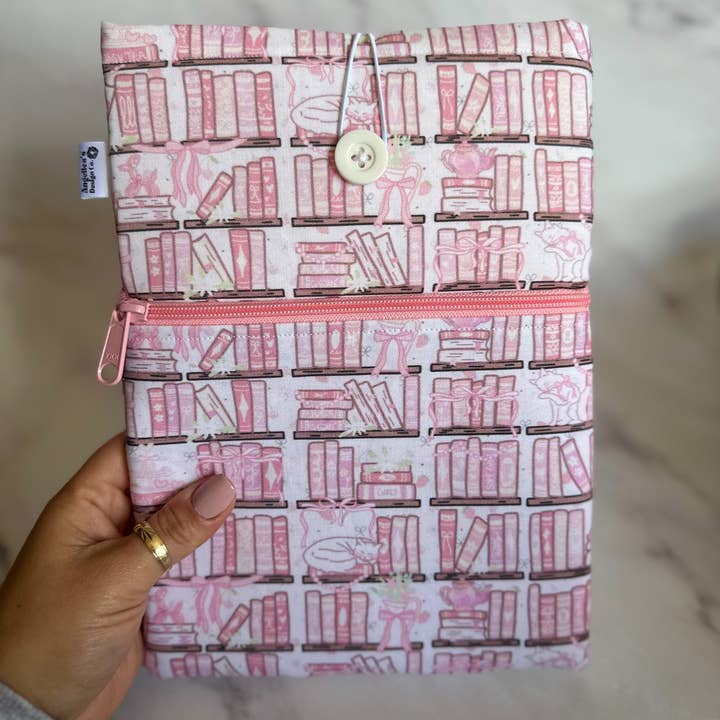 PINK COQUETTE LIBRARY book sleeve for wholesale by Angelica’s Design Co.