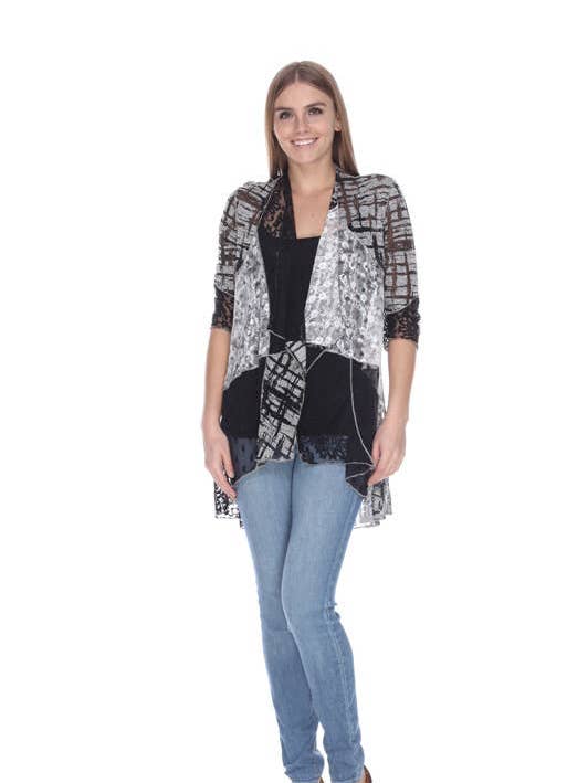 Sort Hvid Åben Front Cardigan Plus (KS16A) for engroshandel hos Kamana