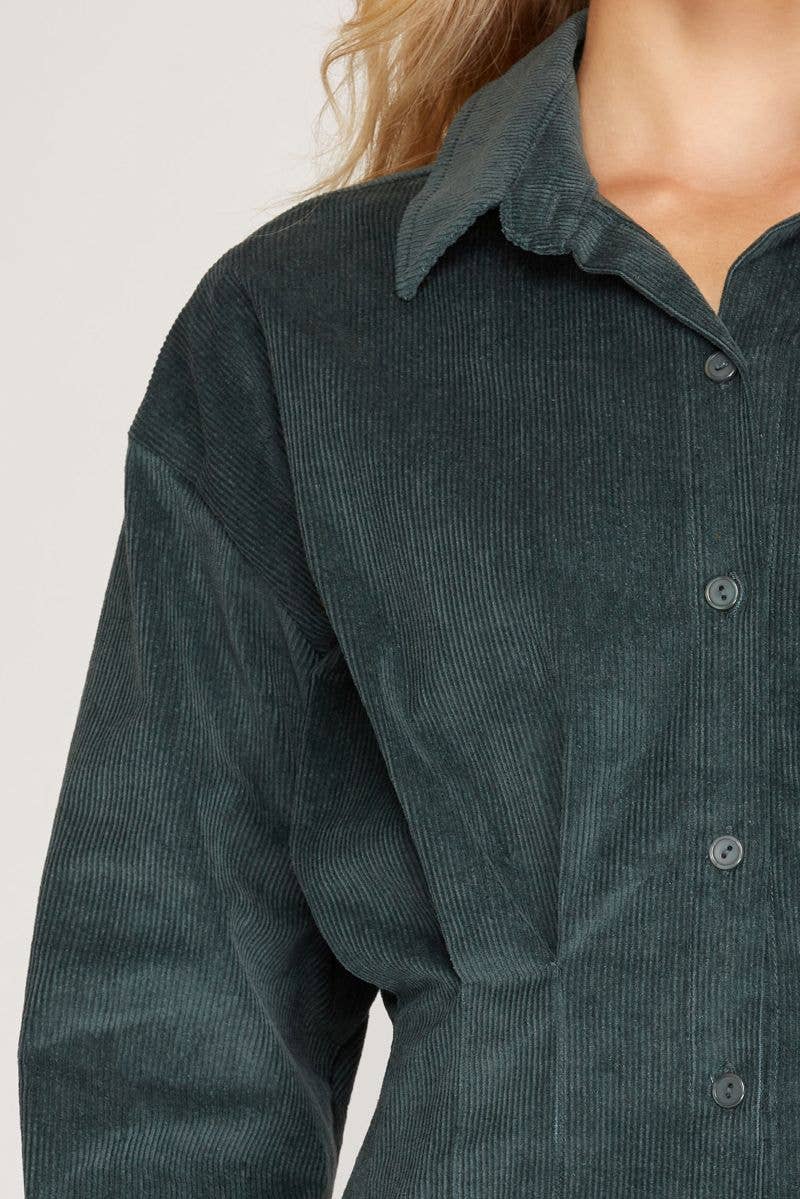 SALAMANDER LONG SLEEVE CORDUROY TUCKED MINI DRESS SKSS8191 for wholesale on Faire4