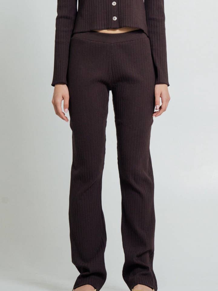 Rib Knit Pants Hickory for wholesale by Wildflo Studio