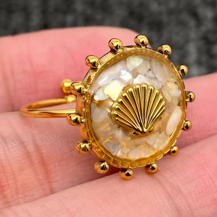 Shattered Shell 18K Gold Plated S.Steel Scallop Ring - FGS for wholesale by Mio Queena