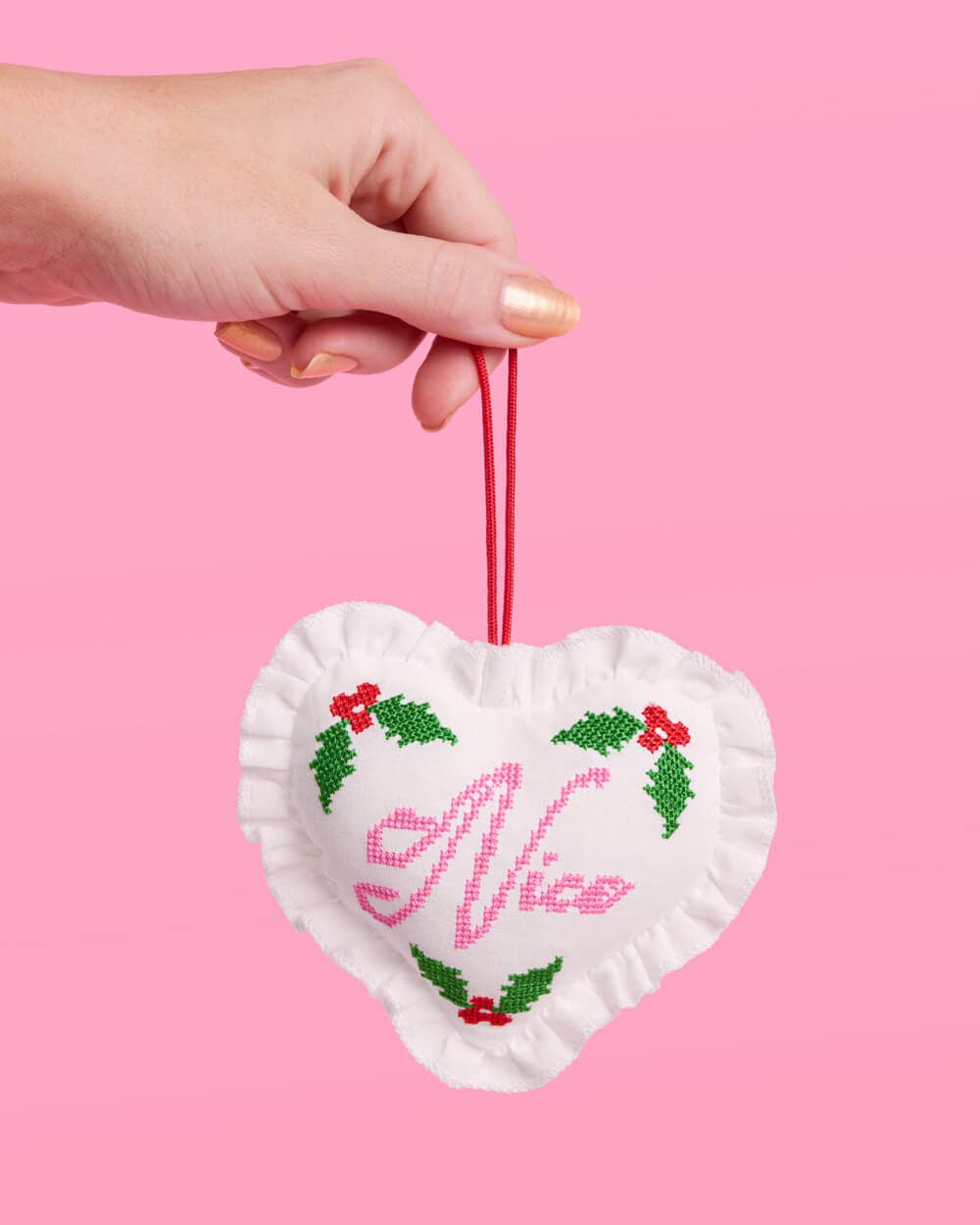 xo, Fetti - Wholesale Ornament - Naughty or Nice Christmas Ornament  Cross stitch 7x5" heart5