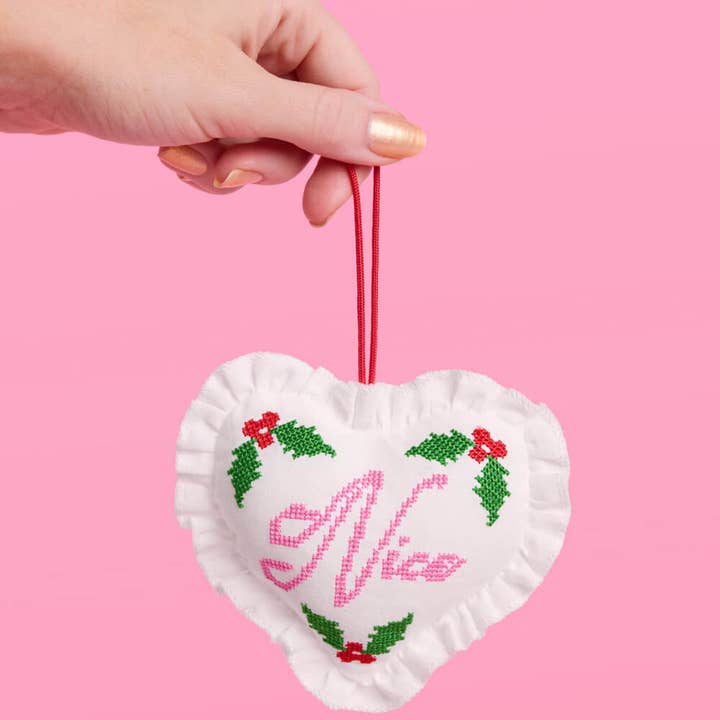 xo, Fetti - Wholesale Ornament - Naughty or Nice Christmas Ornament Cross stitch 7x5" heart5