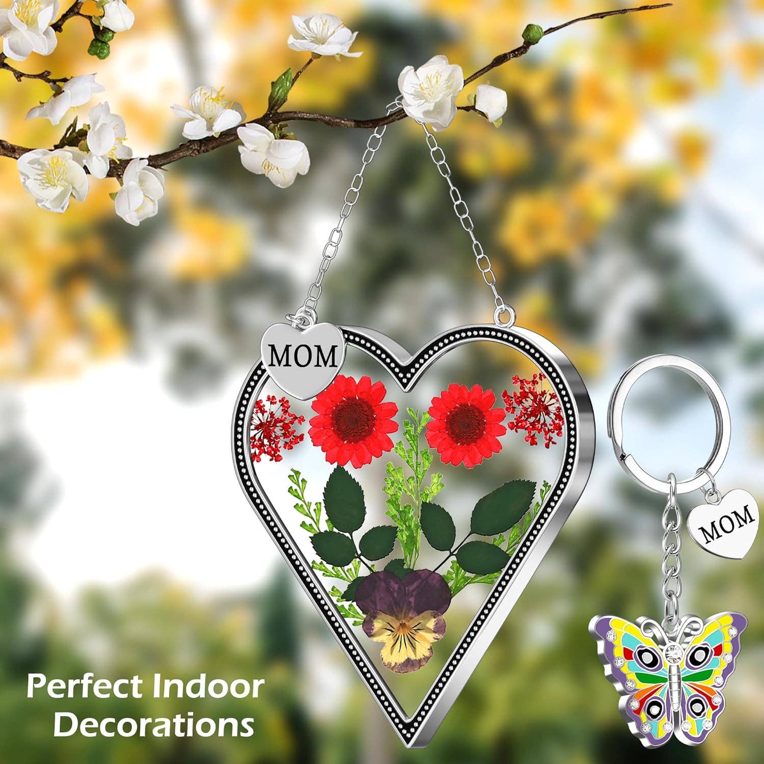 Longshinnning - Wholesale Suncatcher - Heart-Shaped Real Flower Suncatcher with 'I Love You' Keychain Gift Set2