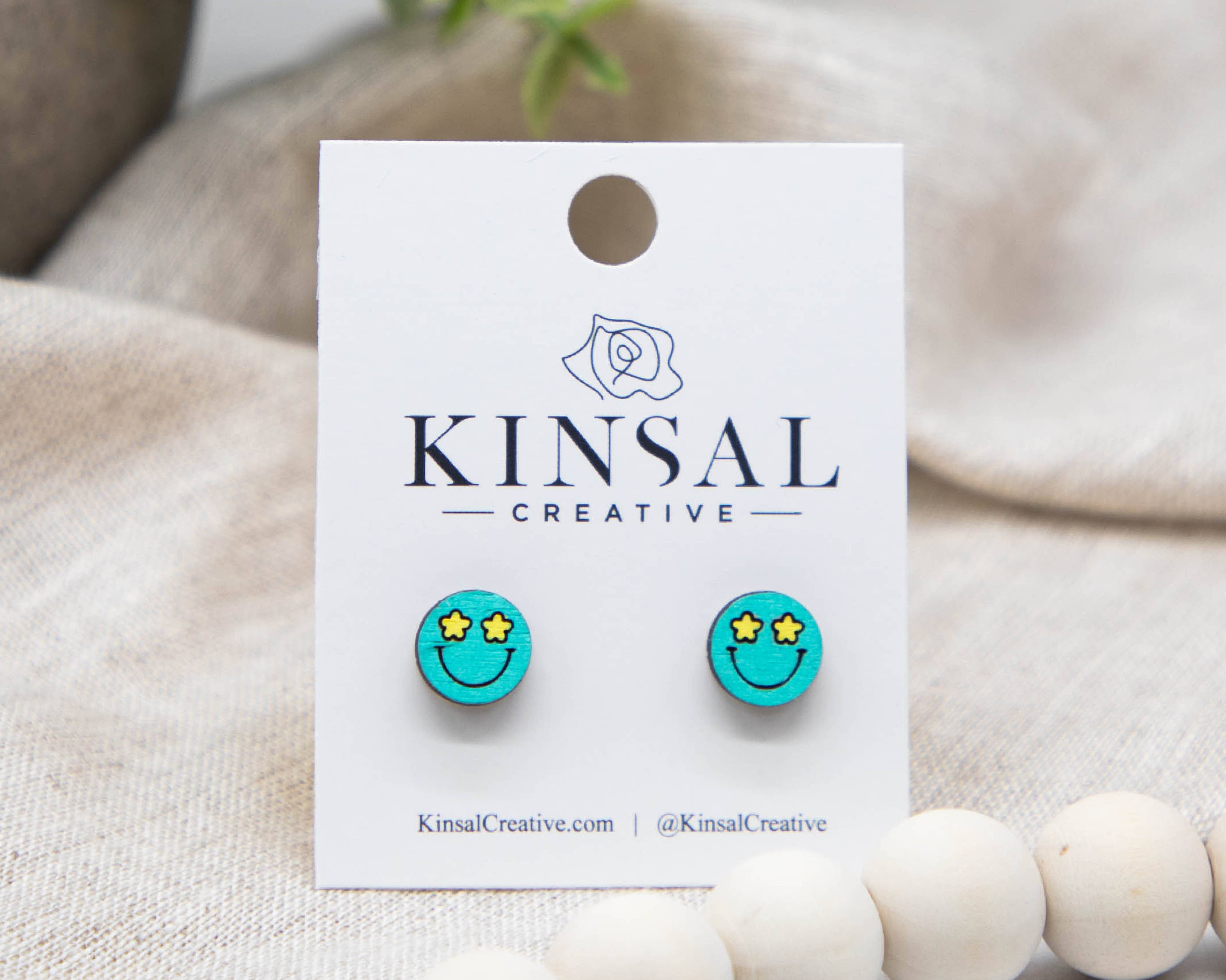 Kinsal Creative - Wholesale Stud/Post Earrings - Easter Happy Face Wood Stud Earrings0