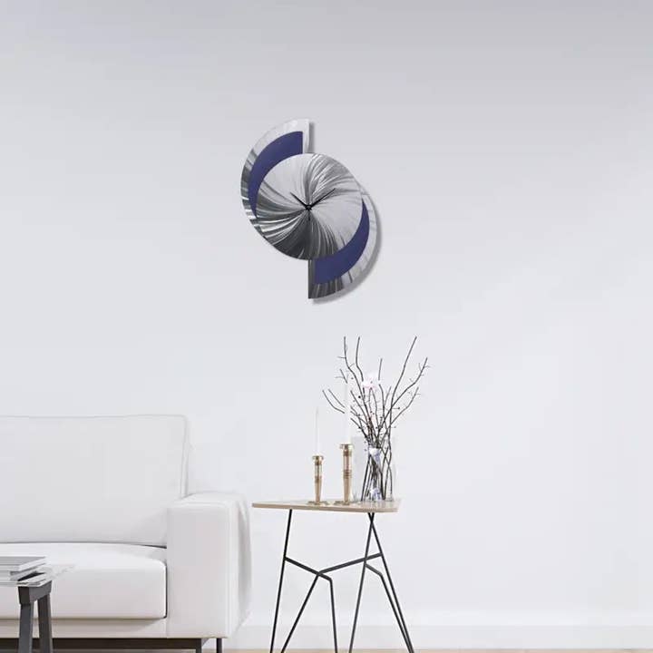 Modern Elements Art – wholesale Wall Accent – Navy Blue Wall Clock Tited "Elliptica" (Navy Blue Edition)