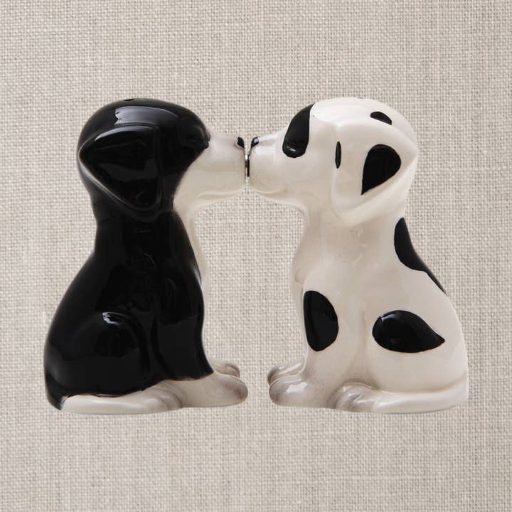 Black and White Pups Ceramic Salt and Pepper Shaker Set for wholesale by Pacific Trading