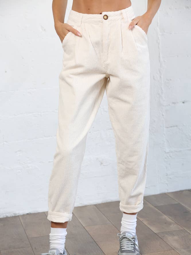 L4538 | High Rise Woven Corduroy Tucked Pants for wholesale by By Together