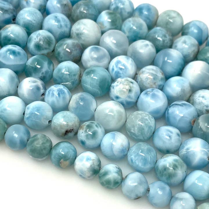 Akstar Gems - Vendita all'ingrosso Perline - Perline Larimar, perle di pietra preziosa, vere perle Larimar della Repubblica Dominicana — pietra Atlantis di qualità AAA, perline di pietra caraibica, filo da 17,8 cm2