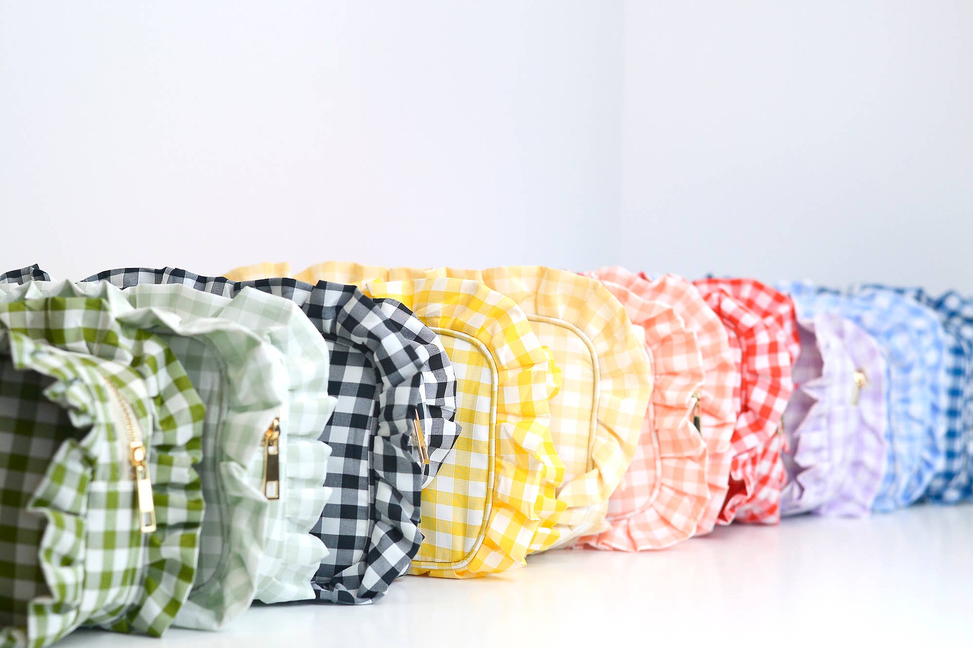 Mugsby - Wholesale Makeup/Cosmetic Bag - Gingham Ruffle Zipper Pouch Embroidery Friendly Cosmetic Bag1