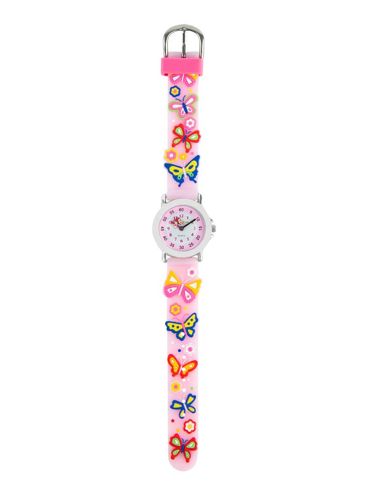i3 pink children's quartz watches with butterflies for wholesale by Solo Time USA