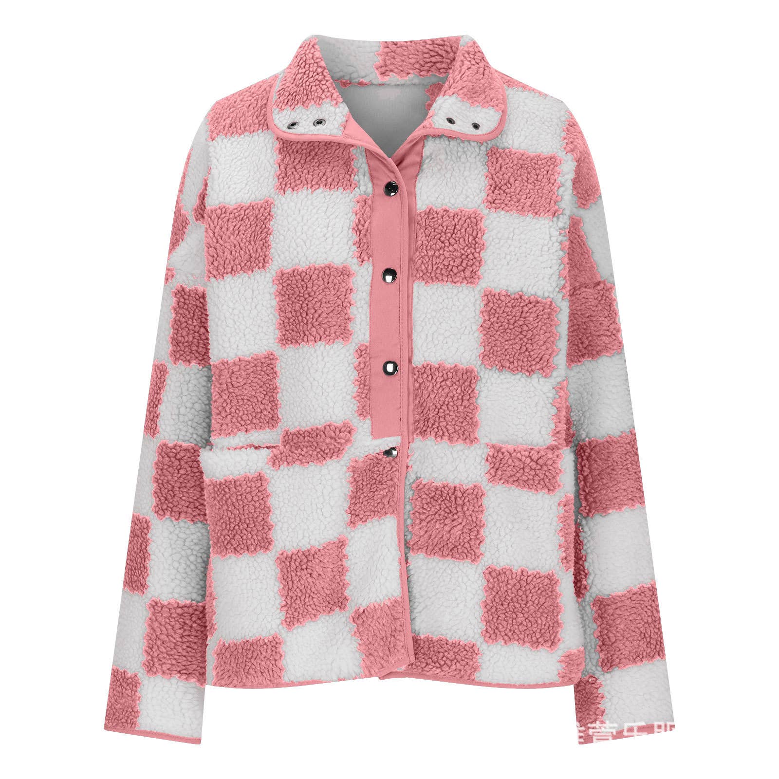 Rosa Clothing - Wholesale Jacket - Women's - Checkered fleece snap buttoned relaxed jacket4