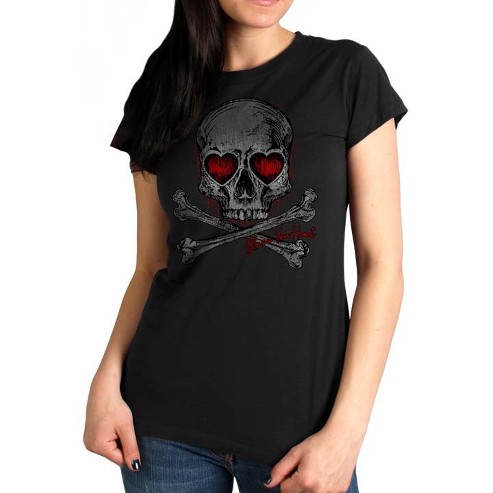 Hot Leathers GLR1555 Ladies Black Heart Eyes Skull T-Shirt for wholesale on Faire