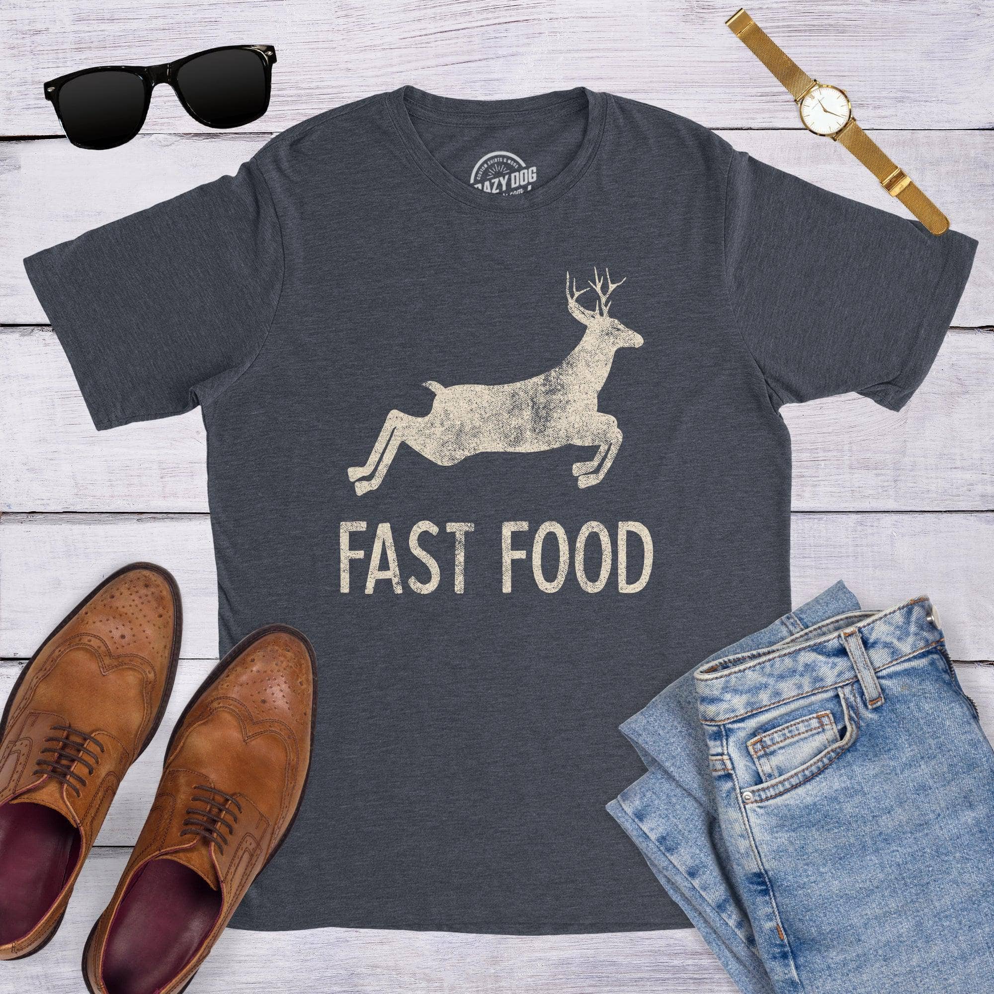 Crazy Dog T-Shirts - Wholesale Screen Printed T-Shirt - Men's - Fast Food Deer Mens Funny Hunting T shirt Hunting Graphic2