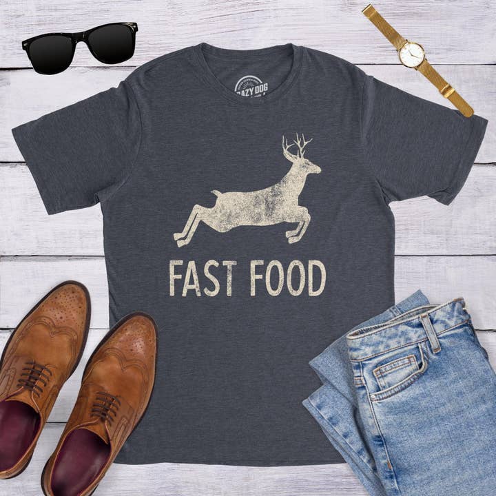 Crazy Dog T-Shirts - Wholesale Screen Printed T-Shirt - Men's - Fast Food Deer Mens Funny Hunting T shirt Hunting Graphic2