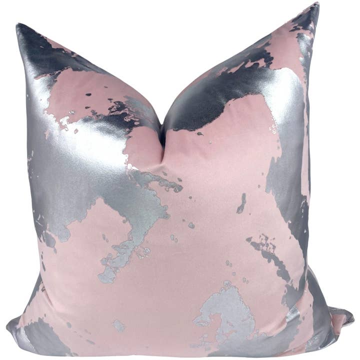 Pink Velvet w/Silver Foil Abstract Pillow for wholesale by Visually Rich Home