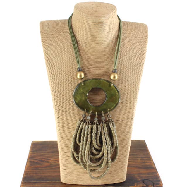 N25385 Placuna Placenta/Resin/Seedbeads Statement Necklace for wholesale by Pretty Persuasions