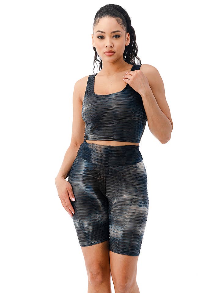 42POPS - Wholesale Athletic/Lounge Leggings - Women's - SI-18926 Waffle Tank & Butt-lift Bike Shorts