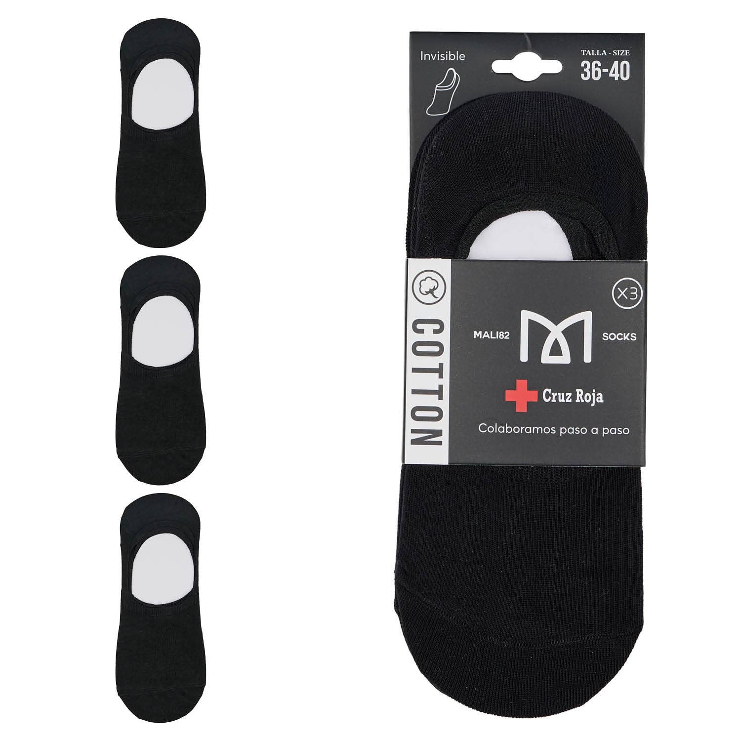 KYLIE CRAZY - Wholesale Socks - Unisex - Pack of 3 premium cotton invisible socks - Red Cross16