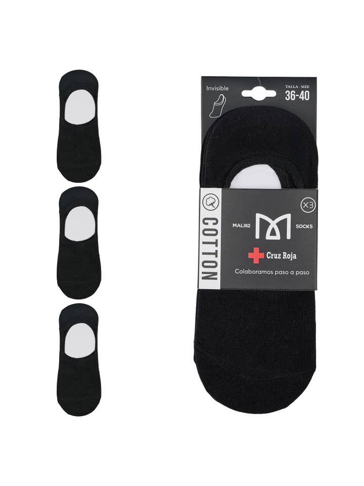 KYLIE CRAZY - Wholesale Socks - Unisex - Pack of 3 premium cotton invisible socks - Red Cross16