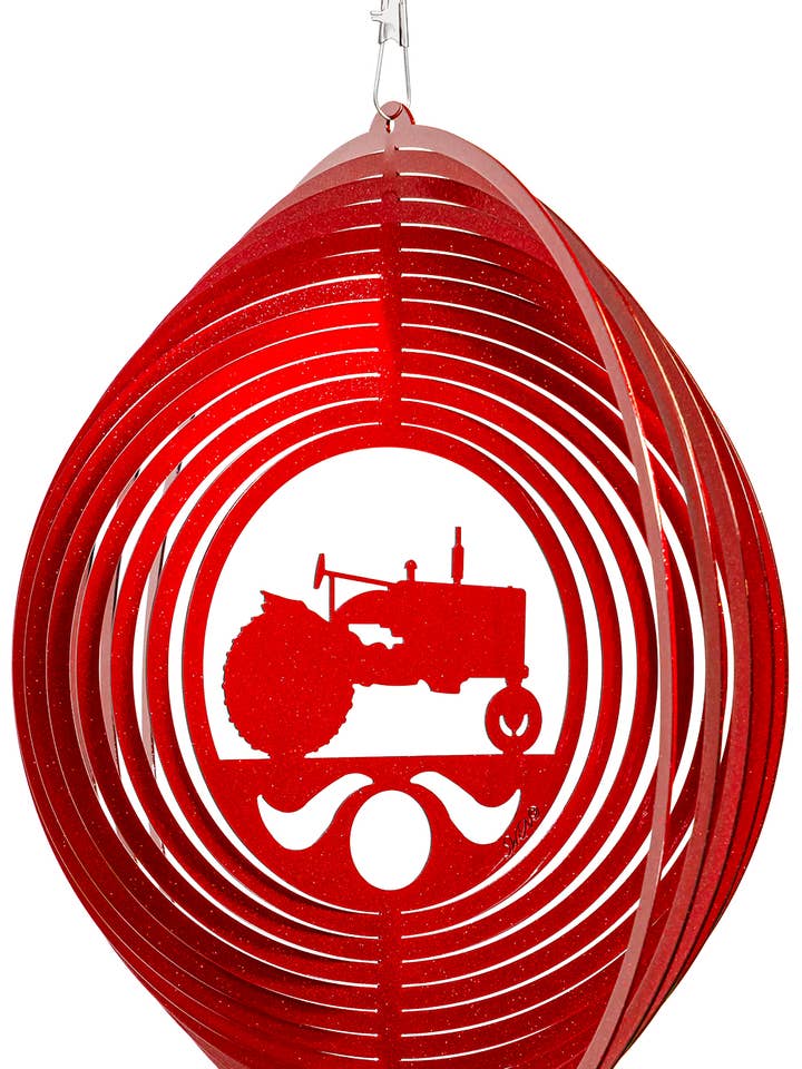 TRACTOR RED Swirly Metal Wind Spinner for wholesale by SWEN Products