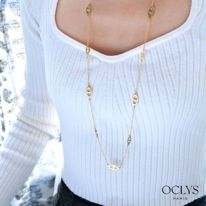 Collana lunga a maglia fine marina in acciaio inossidabile Kili per la vendita all'ingrosso da parte di Oclys