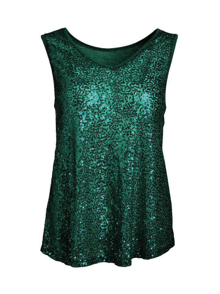 W.A.Y. --Wonderful And Young - Wholesale Tank Top - Women's - Shimmery Sequin V Neck Top Tank13
