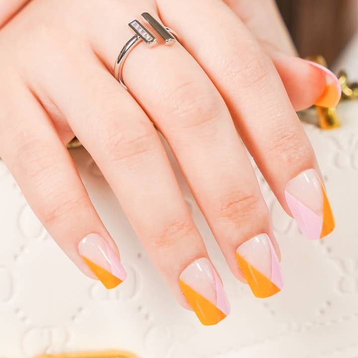 Pressoir à ongles glacé orange et rose, carré de taille moyenne pour la vente par vibeficant