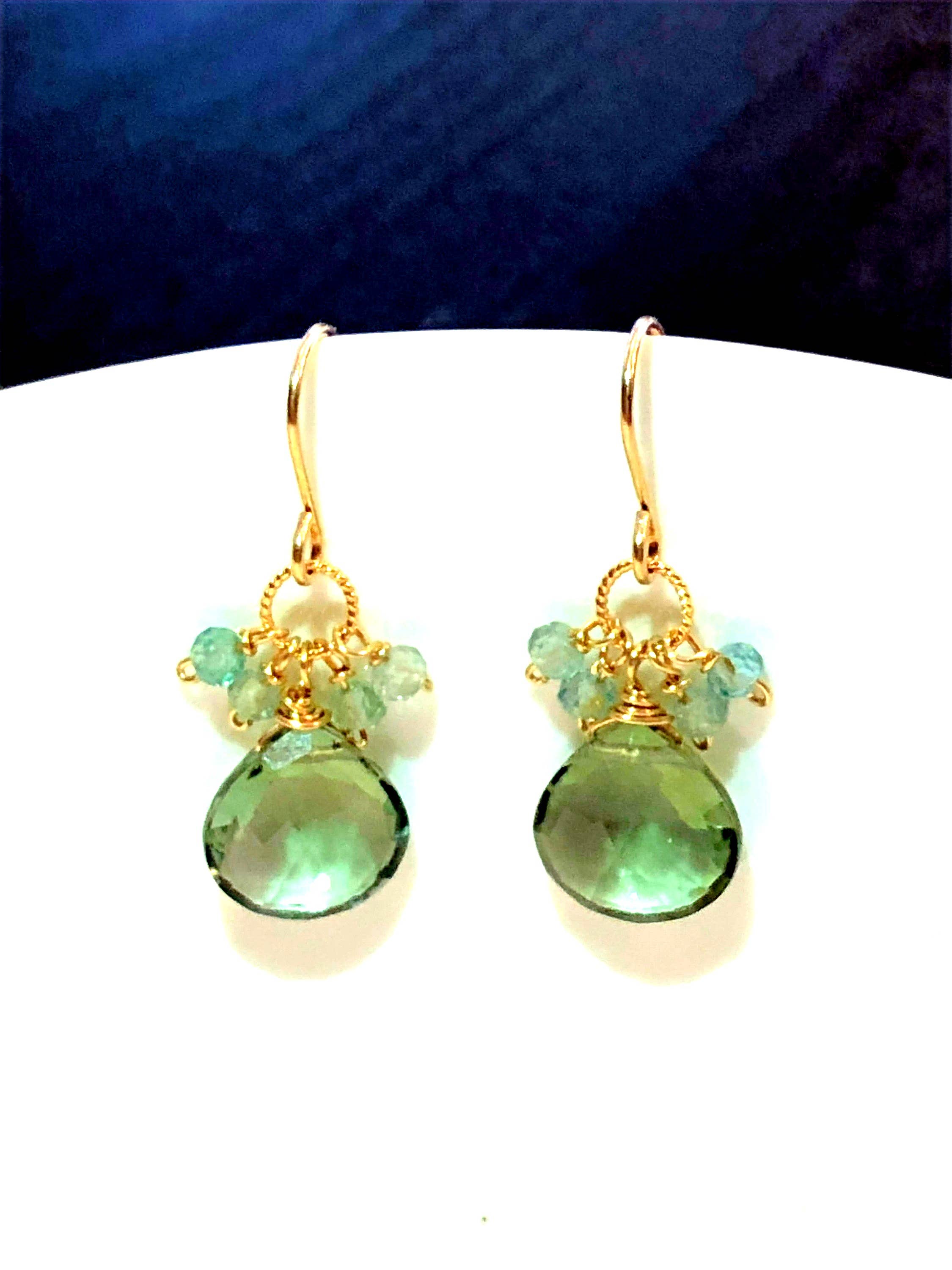 Judy Brandon Jewelry - Wholesale Dangle Earrings - Green Amethyst Drops with Apatite Rondelles.