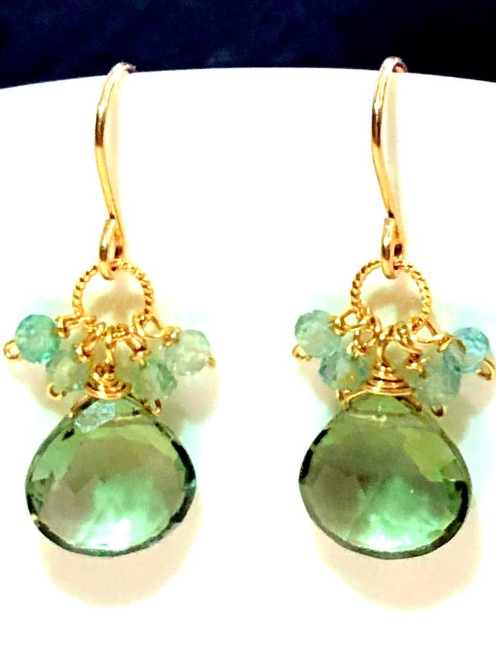 Green Amethyst Drops with Apatite Rondelles. for wholesale by Judy Brandon Jewelry