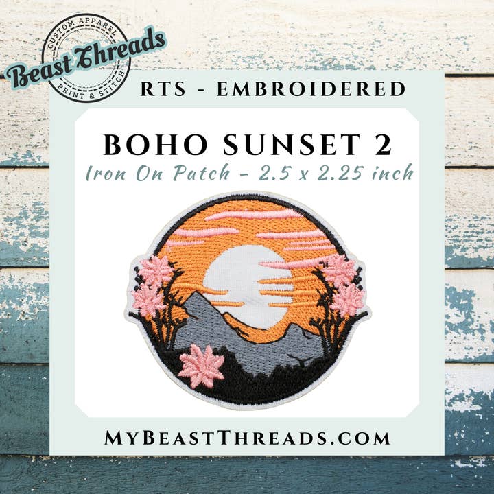 Boho Sunset 2 Embroidered Patch- RTS for wholesale by Beast Threads LLC