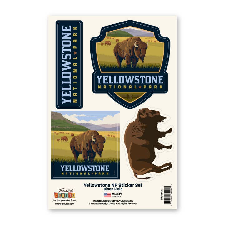 Yellowstone NP Bison Fältklistermärkesset för wholesale av Tourist Courts
