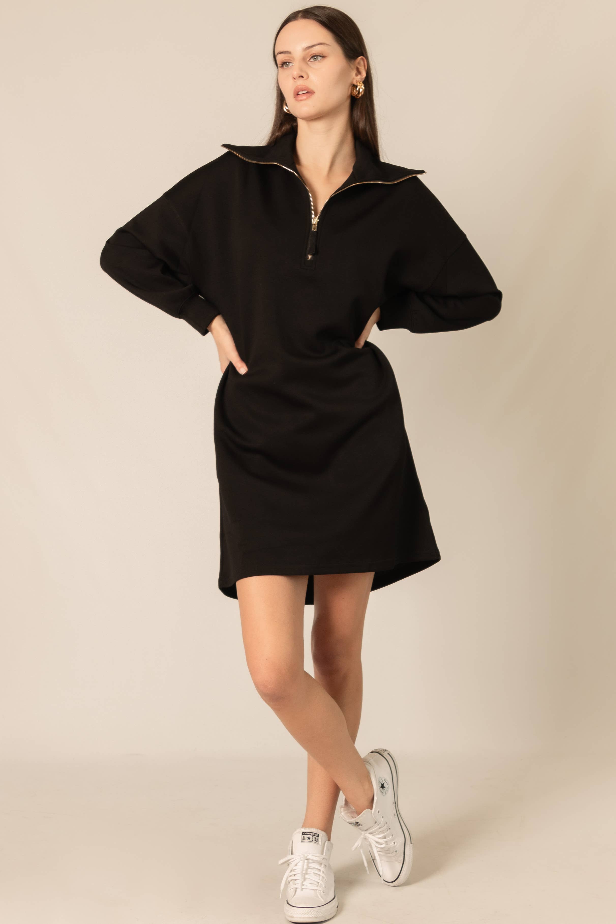 P. CILL - Wholesale Dress - Women's - P. CILL Butter Modal Quarter Zip Up Long Sleeve Dress2