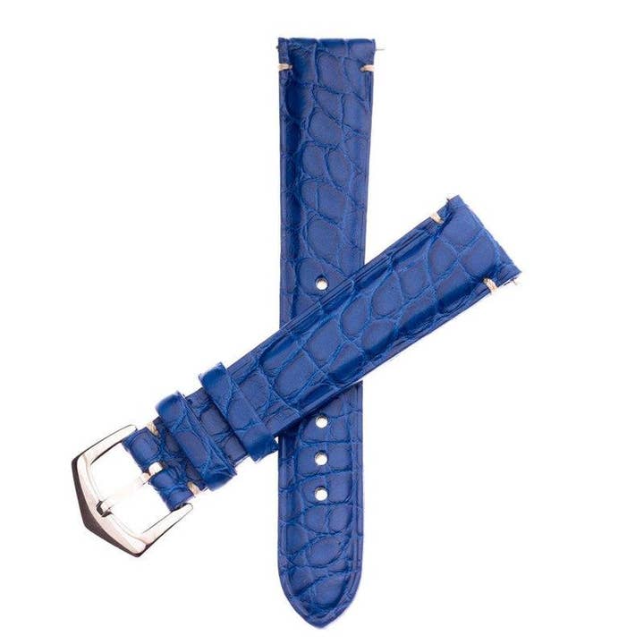 Matt Light Blue Alligator Minimal Stitches Watch Strap for wholesale by MilanoStraps