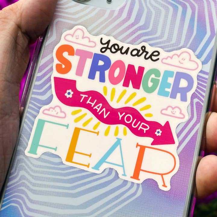 Du bist stärker als deine Angst, handgefertigter Hochglanzaufkleber für den Großhandel von Neha Lee Designs