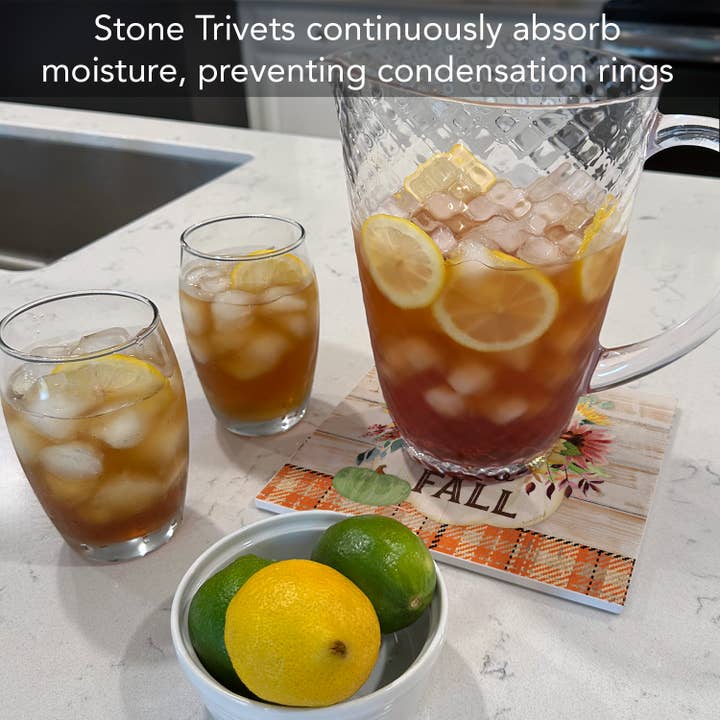 CounterArt/Highland Home/Thirstystone - Vendita all'ingrosso Sottopentola - Sottopentola in ceramica "Hello Fall" 8" quadrato3