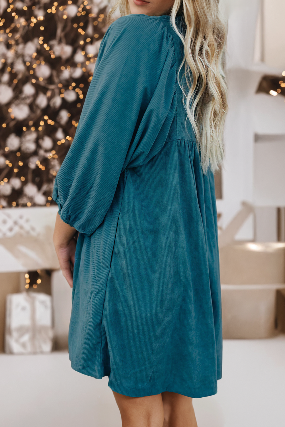 Little Daisy Closet - Wholesale Dress - Women's - LDC Corduroy Snap Buttons Empire Waist Bracelet Sleeve Dress4