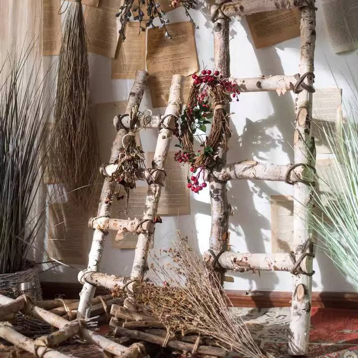 Rustic Reach - Wholesale Free Standing Shelf - White Birch Wood Decorative Ladder