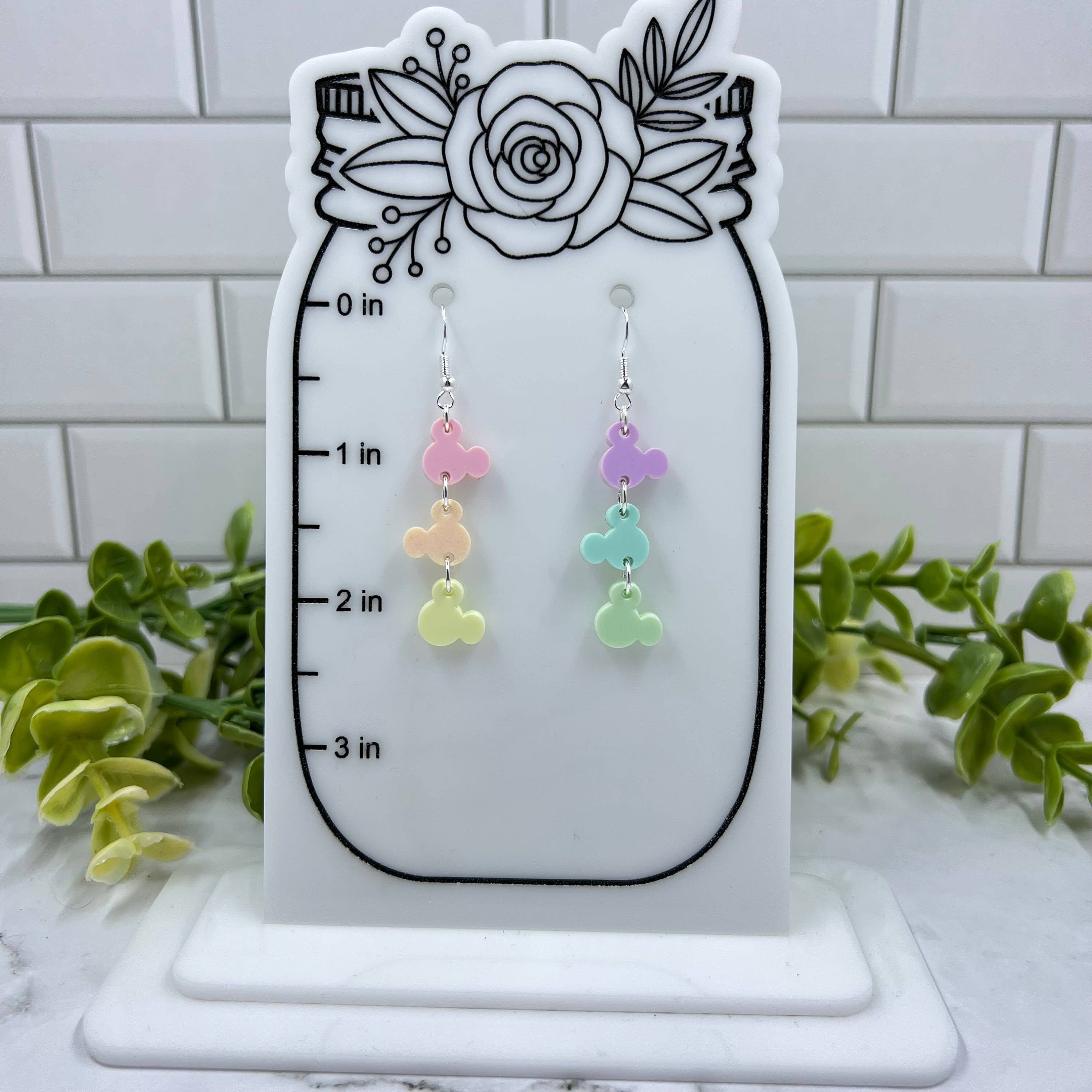 The Sweet Squid - Wholesale Dangle Earrings - Pastel Rainbow Mickey Head Chain Acrylic Dangle Earrings3