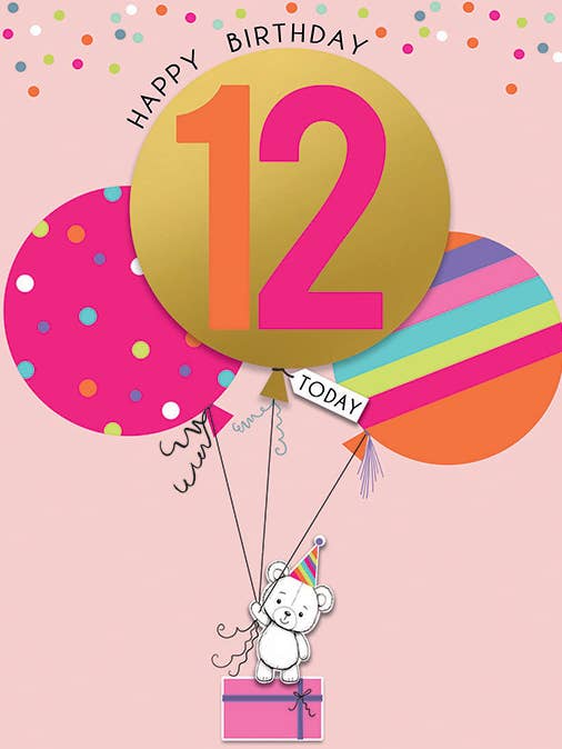 Ungdoms Födelsedagskort, Ålder 12 F, Stor Ballongbjörn för wholesale av Piccadilly Greetings