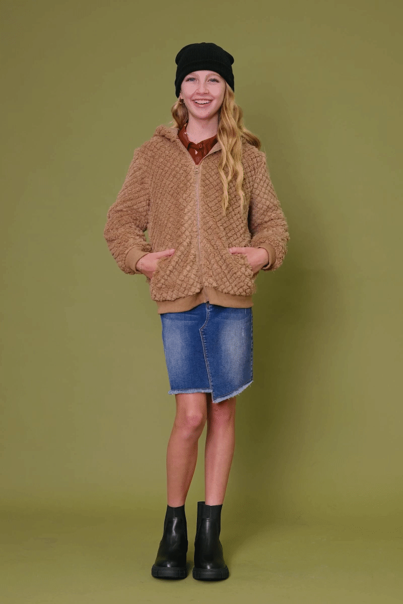 Mokka Gesteppte Plüschjacke mit Kapuze für Mädchen für den Großhandel auf Faire1