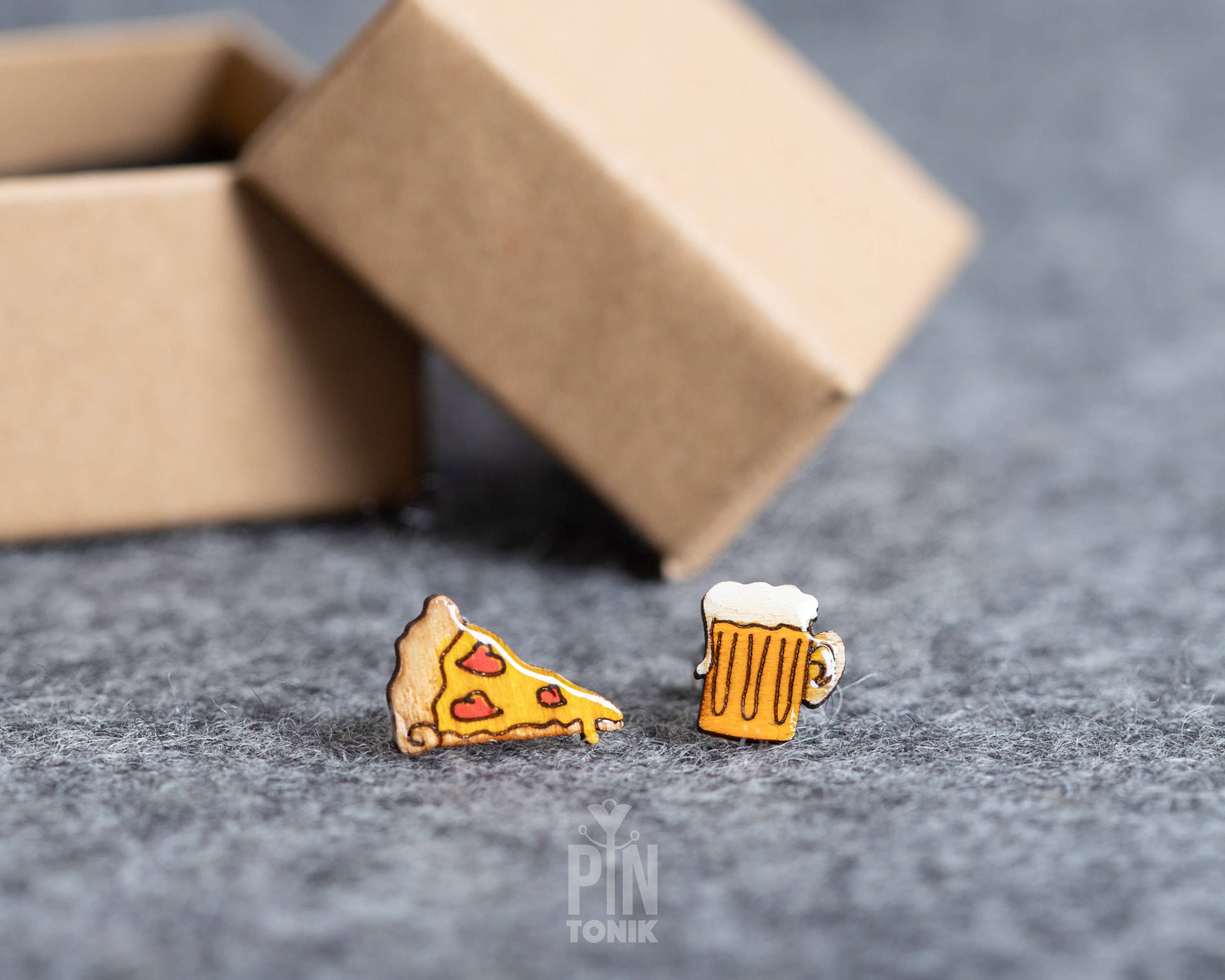 PinTonik - Wholesale Stud/Post Earrings - Quirky Pizza and Beer Stud Earrings - Octoberfest Gifts3