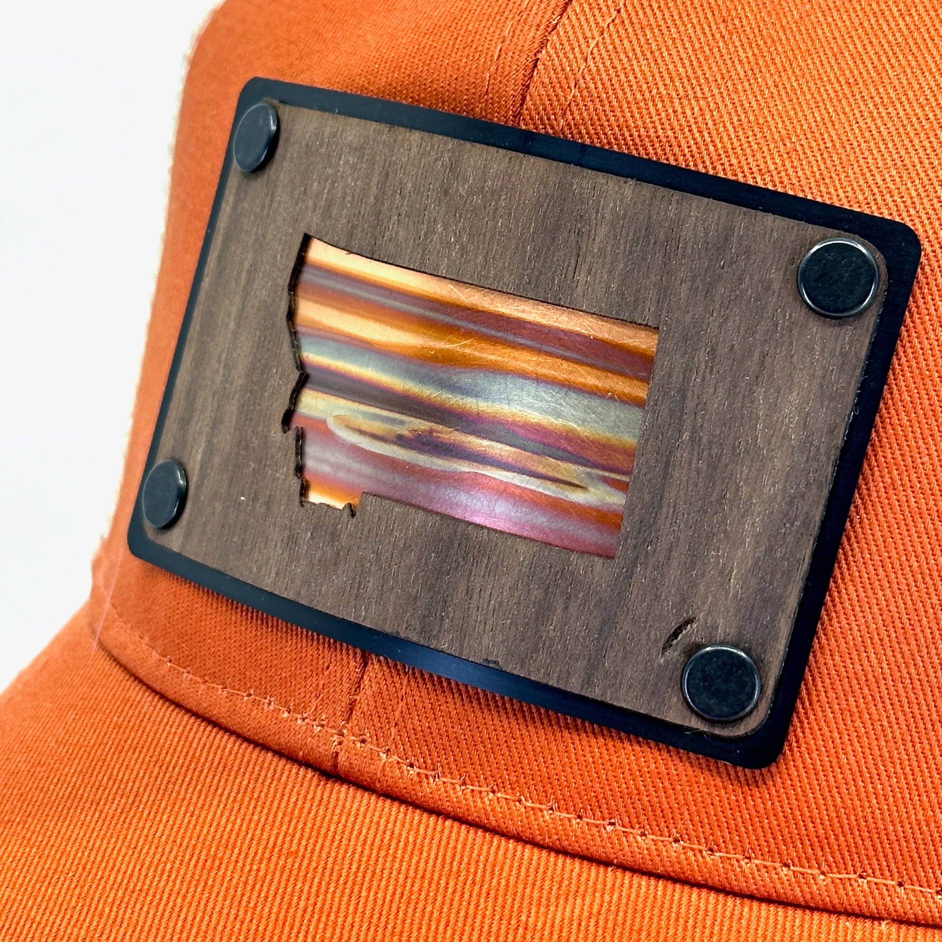 Last Best Supply Co - Wholesale Trucker Hat - Unisex - Walnut Montana and Copper Plate Patch on Organic Picante Trucker Hat1
