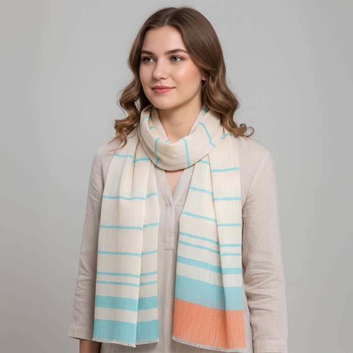 Blue Whisper Handwoven Linen Scarf for wholesale by SADHU HANDMADE NATURALS