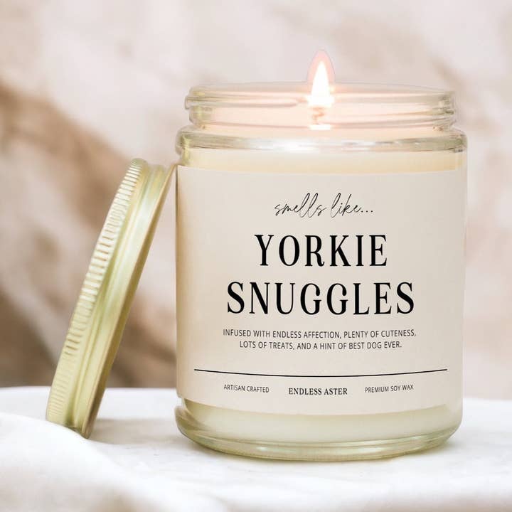 Yorkie Snuggles - 8, 16 oz Soy Wax Jar Candle, Pet, Dog for wholesale by Endless Aster