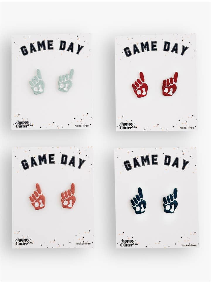 Custom Team Color Earrings | Foam Finger #1 Earrings for wholesale by Happy Cutter Co